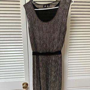 Rock & Republic Silver Metallic Plisse Finely Pleated Sleeveless Dress Large